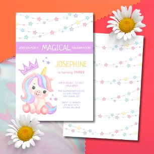 Cute Unicorn Stars Banner Fantasy Birthday Invitation