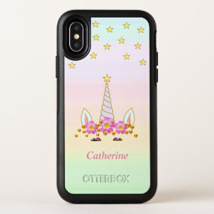 Cute Unicorn, Stars, Flowers & Gold Confetti OtterBox Symmetry iPhone X Case