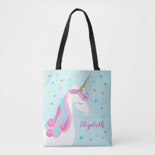 Cute Unicorn Stars Glitter Aqua Tote Bag