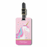 Cute Unicorn Stars Glitter Pink Luggage Tag