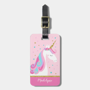 Cute Unicorn Stars Glitter Pink Luggage Tag
