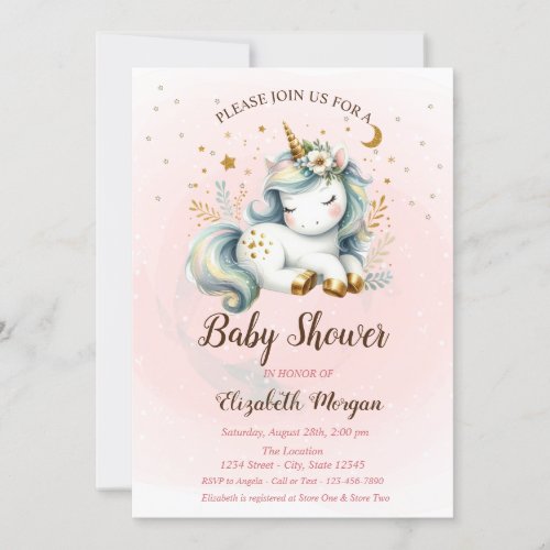 Cute Unicorn Stars Moon Baby Shower Invitation