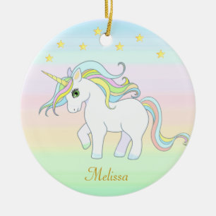  Cute Unicorn & Stars on Pastel Colors Ceramic Ornament