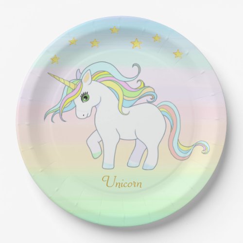  Cute Unicorn  Stars on Pastel Colors Paper Plates