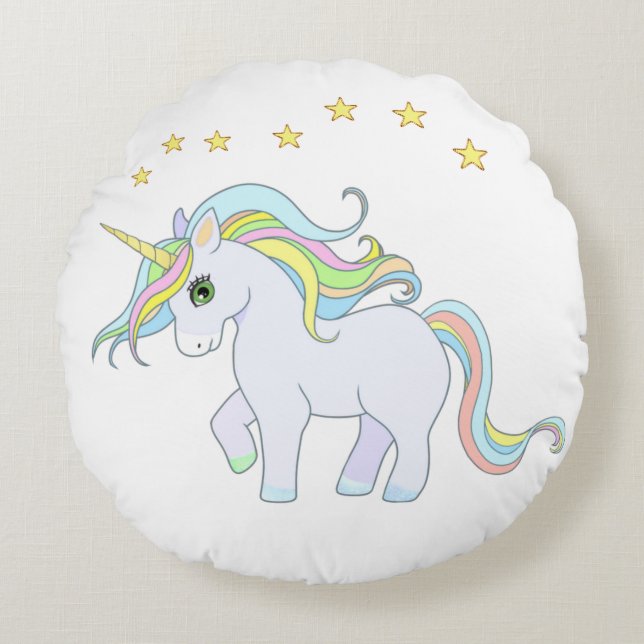 Cute Unicorn & Stars Round Pillow (Front)