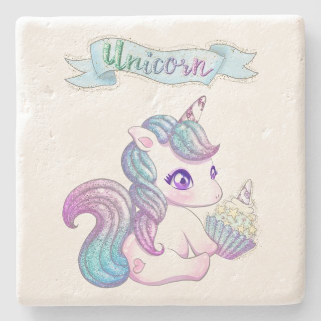 Cute Unicorn Stone Coaster (Front)