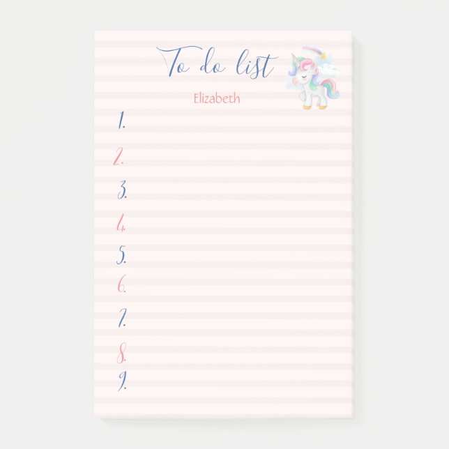 Cute Unicorn Stripred To Do List Post-it Notes (Front)