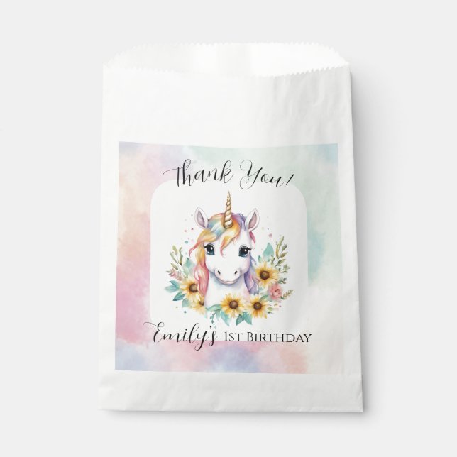 Cute Unicorn Sunflower Birthday  Favor Bag (Front)