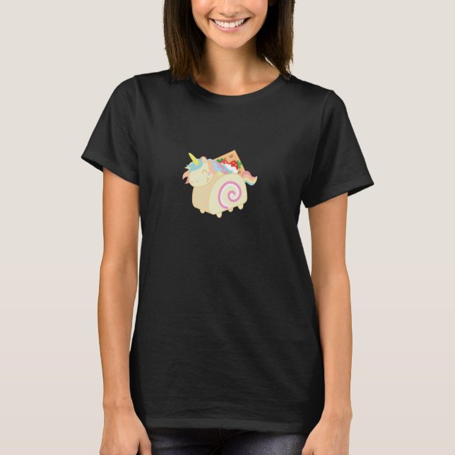 Cute Unicorn Swiss Roll Cake T-Shirt (Front)