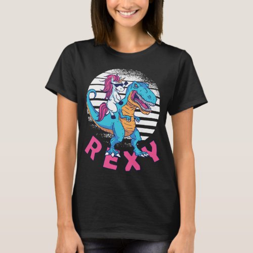 Cute Unicorn T_Rex Dinosaur Rainbow Riding T_rex G T_Shirt