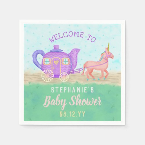 Cute Unicorn Tea Party Baby Shower Chariot Napkins