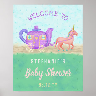 Cute Unicorn Tea Party Baby Shower Chariot Poster