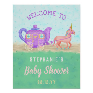 Cute Unicorn Tea Party Baby Shower Chariot Poster