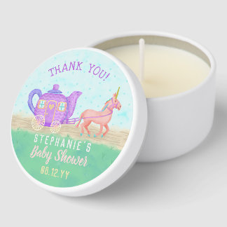 Cute Unicorn Tea Party Baby Shower Thank You Mini Candle Favors