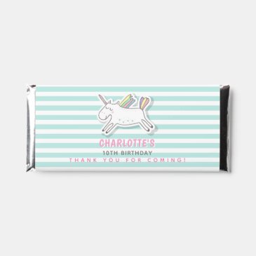 Cute Unicorn - Teal Striped Kids Birthday 