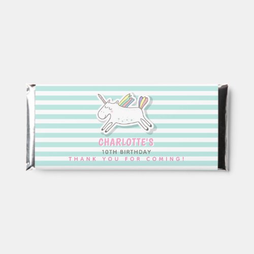 Cute Unicorn _ Teal Striped Kids Birthday  Hershey Bar Favors