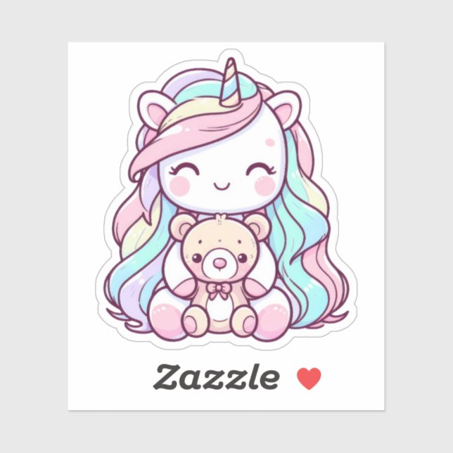 Cute Unicorn Teddy Bear Custom-Cut Vinyl Stickers (Sheet)