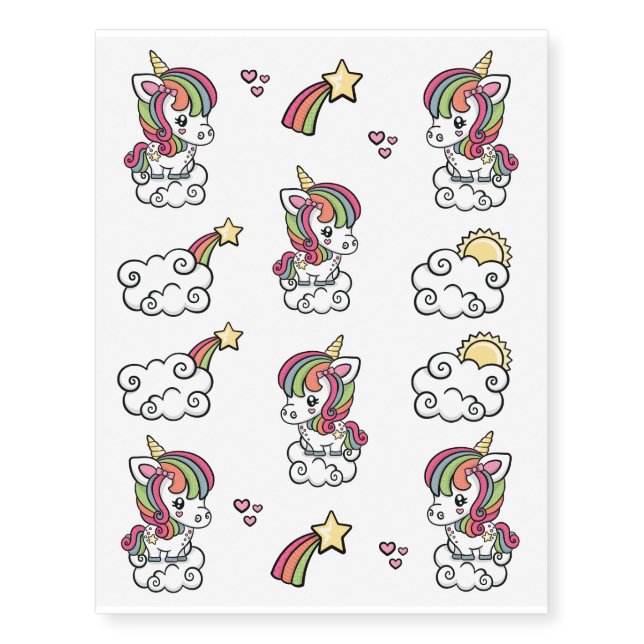 Cute Unicorn temporary tattoos (Front)