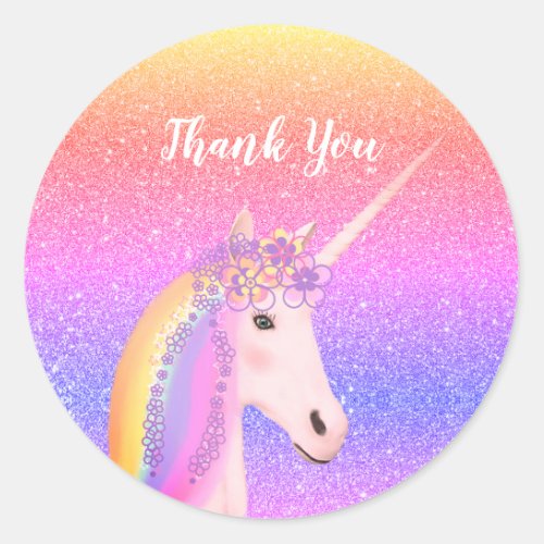 Cute Unicorn Thank You Birthday Party Classic Round Sticker