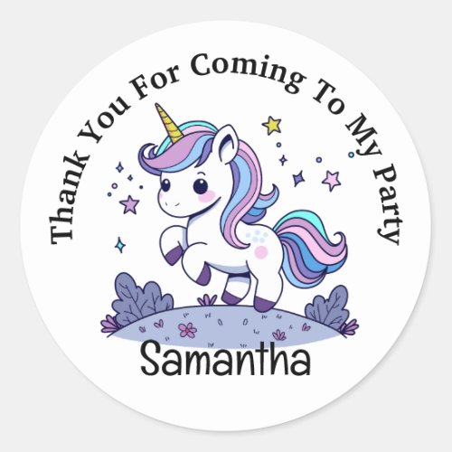 Cute Unicorn Thank You Custom  Classic Round Sticker