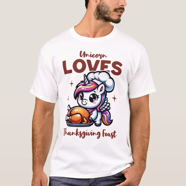 Cute Unicorn Thanksgiving Feast T-Shirt (Front)