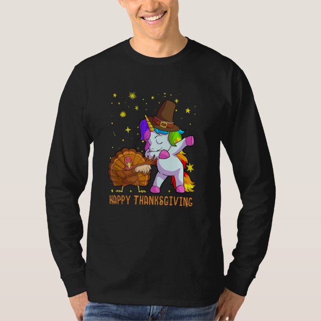 Cute Unicorn Thanksgiving  For Girls Pilgrim Hat T T-Shirt (Front)