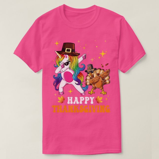 Cute Unicorn Thanksgiving For Girls Pilgrim Hat Tu T-Shirt (Design Front)