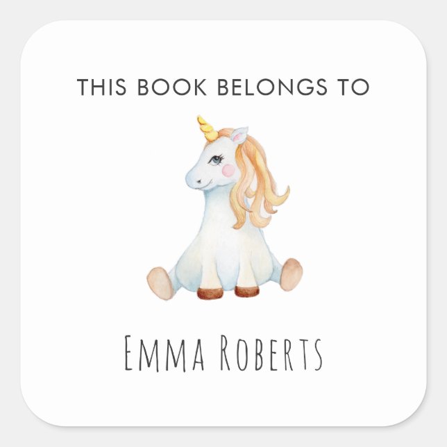 Cute Unicorn 'This Book Belongs' Kids Bookplate (Front)