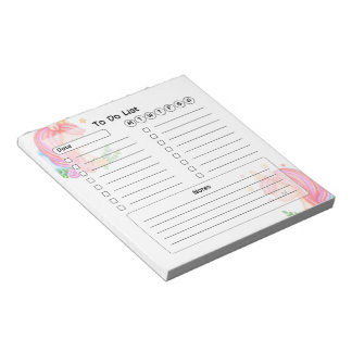Cute Unicorn To Do List Notepad