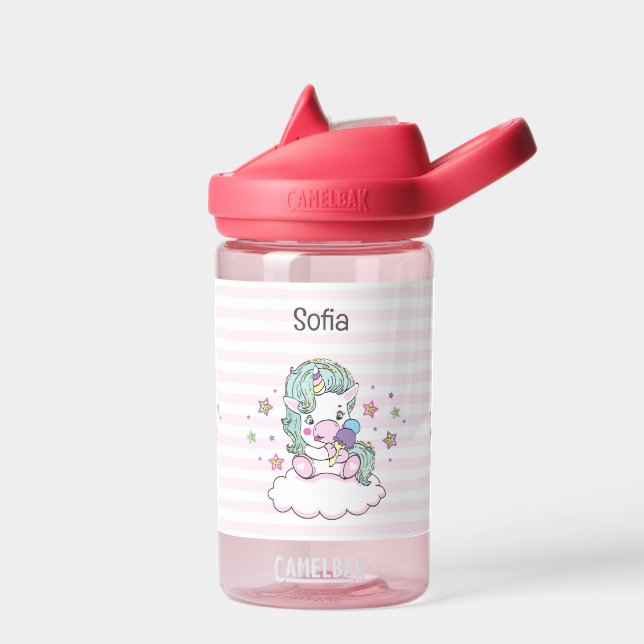 Cute Unicorn Toddler Personalize Name Durable Water Bottle (Left)
