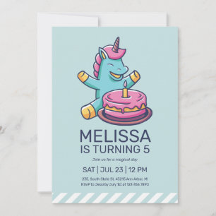 Cute Unicorn Turning One Cake Birthday Invitation