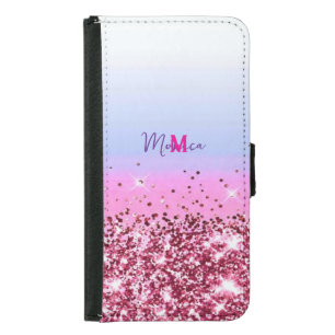 Cute Unicorn Turquoise Purple glitter Faux Glitter Samsung Galaxy S5 Wallet Case