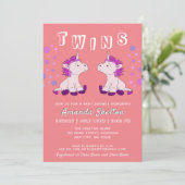 Cute Unicorn Twins 2 Baby Girls Baby Shower Invitation (Standing Front)