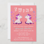 Cute Unicorn Twins 2 Baby Girls Baby Shower Invitation (Front)