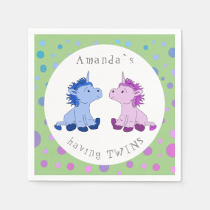 Cute Unicorn Twins Baby Shower Party Napkins