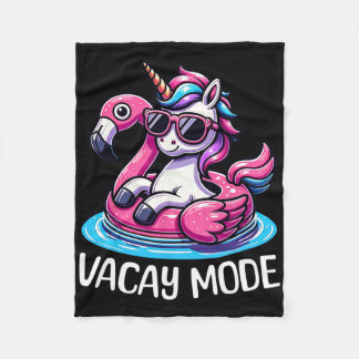 Cute Unicorn Vacay Mode Funny Family Vacation Kids Fleece Blanket