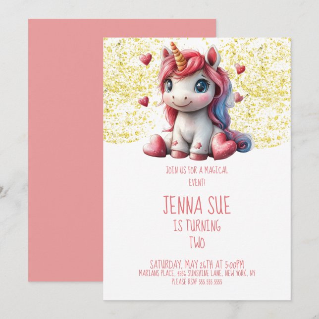 Cute Unicorn Valentines Day Party Invitation (Front/Back)
