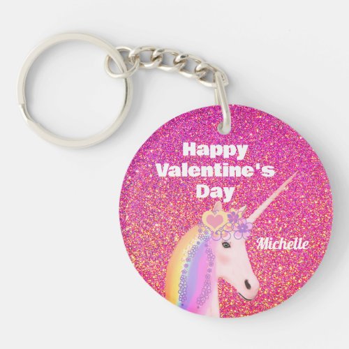 Cute Unicorn Valentines Day Pink Fairytale Name Keychain