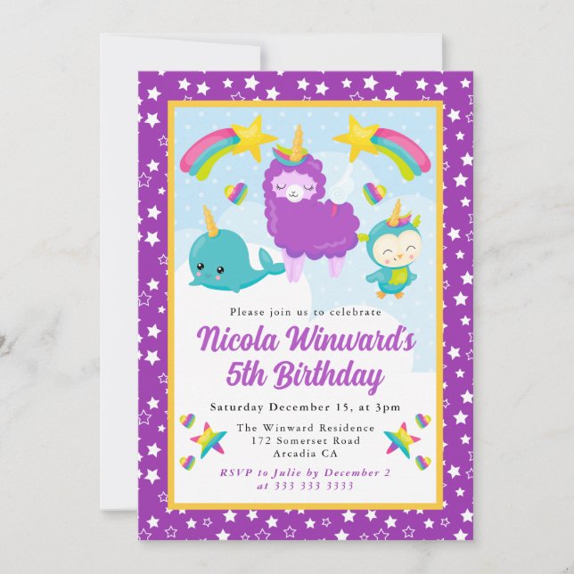 Cute Unicorn Wannabe Animals Kids Birthday  Invitation (Front)