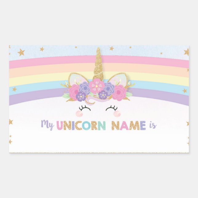 Cute Unicorn What is Your Unicorn Name Game  Rectangular Sticker (Front)