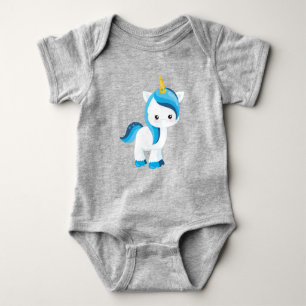Cute Unicorn, Winter, Snowflakes, Magic Unicorn Baby Bodysuit