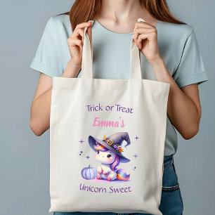 Cute Unicorn Witch Hat Halloween Personalized Tote Bag