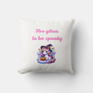 Cute Unicorn Witch Illustration – "Too Glam to Be Throw Pillow