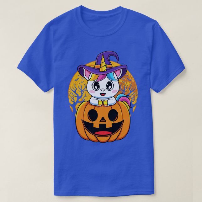 Cute Unicorn WItchy O Lantern Pumpkin Halloween T-Shirt (Design Front)