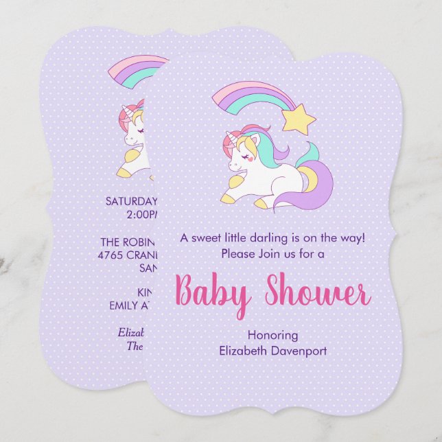 Cute Unicorn with a Shooting Star Baby Shower Invitation (Front/Back)