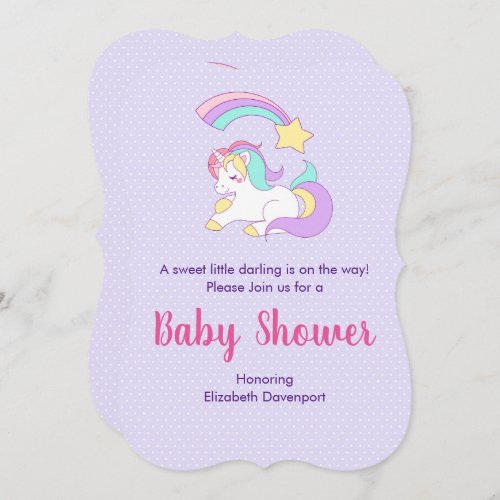 Cute Unicorn with a Shooting Star Baby Shower Invitation