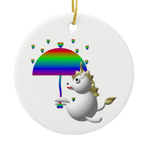 Cute unicorn with an umbrella ceramic ornament