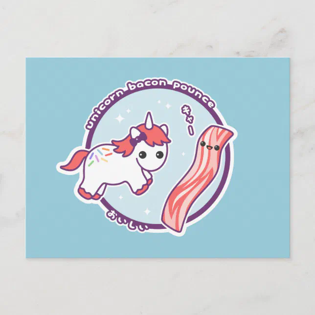 Cute Unicorn with Bacon Postcard | Zazzle