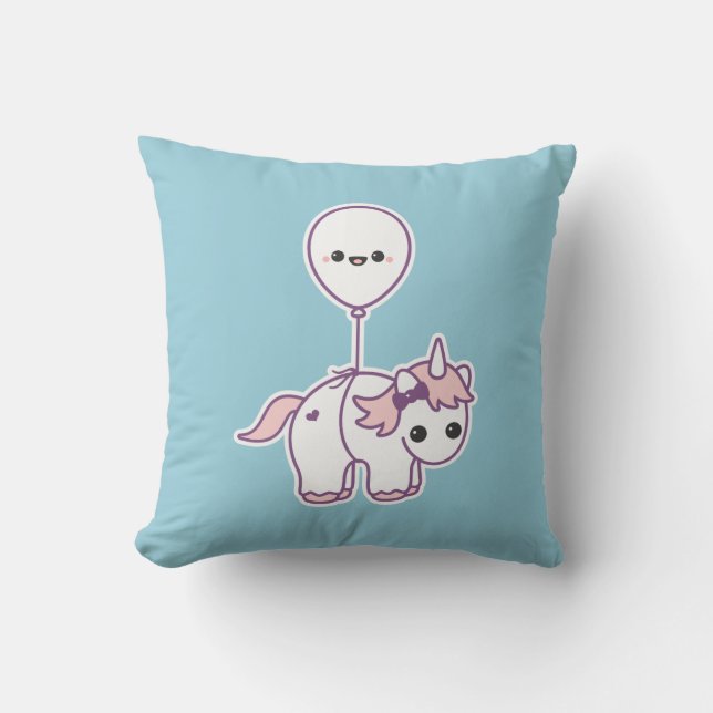 Cute Unicorn with Balloon Throw Pillow (Front)