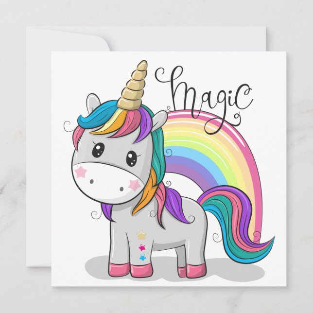 Cute Unicorn with big eyes Invitation (Front)